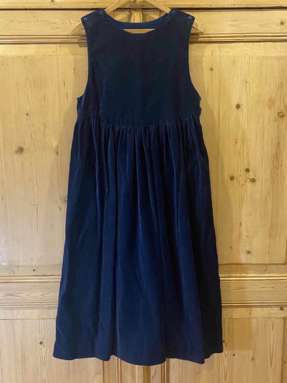 Vintage Handmade Navy Blue Corduroy Romper Jumper Dress Size Small